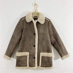 Abercrombie & Fitch Faux Suede Shearling Brown Boho Coat Yellowstone Rancher